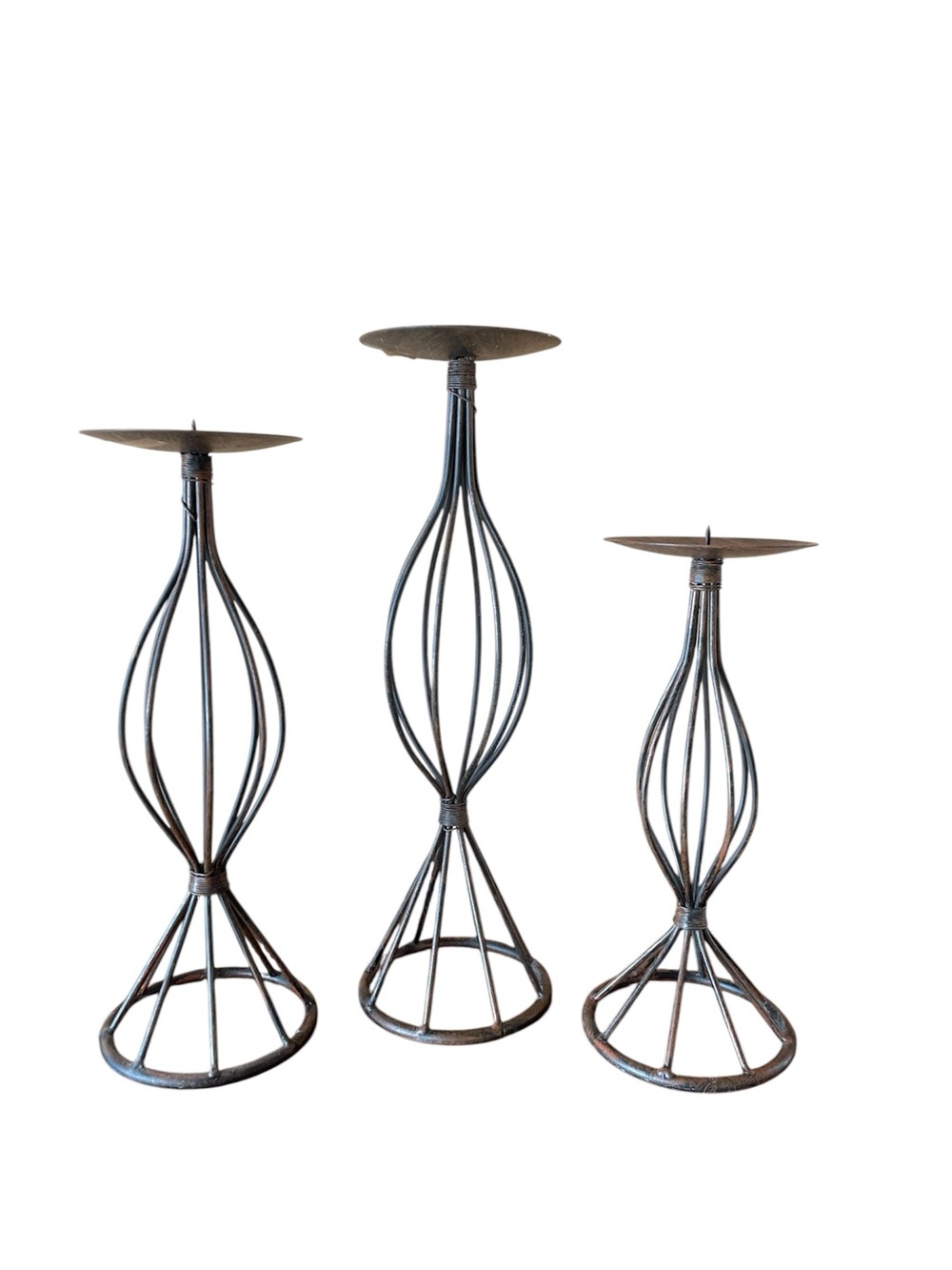 Vintage Metal Wire Candle Holders Set of 3 - Black and Bronze